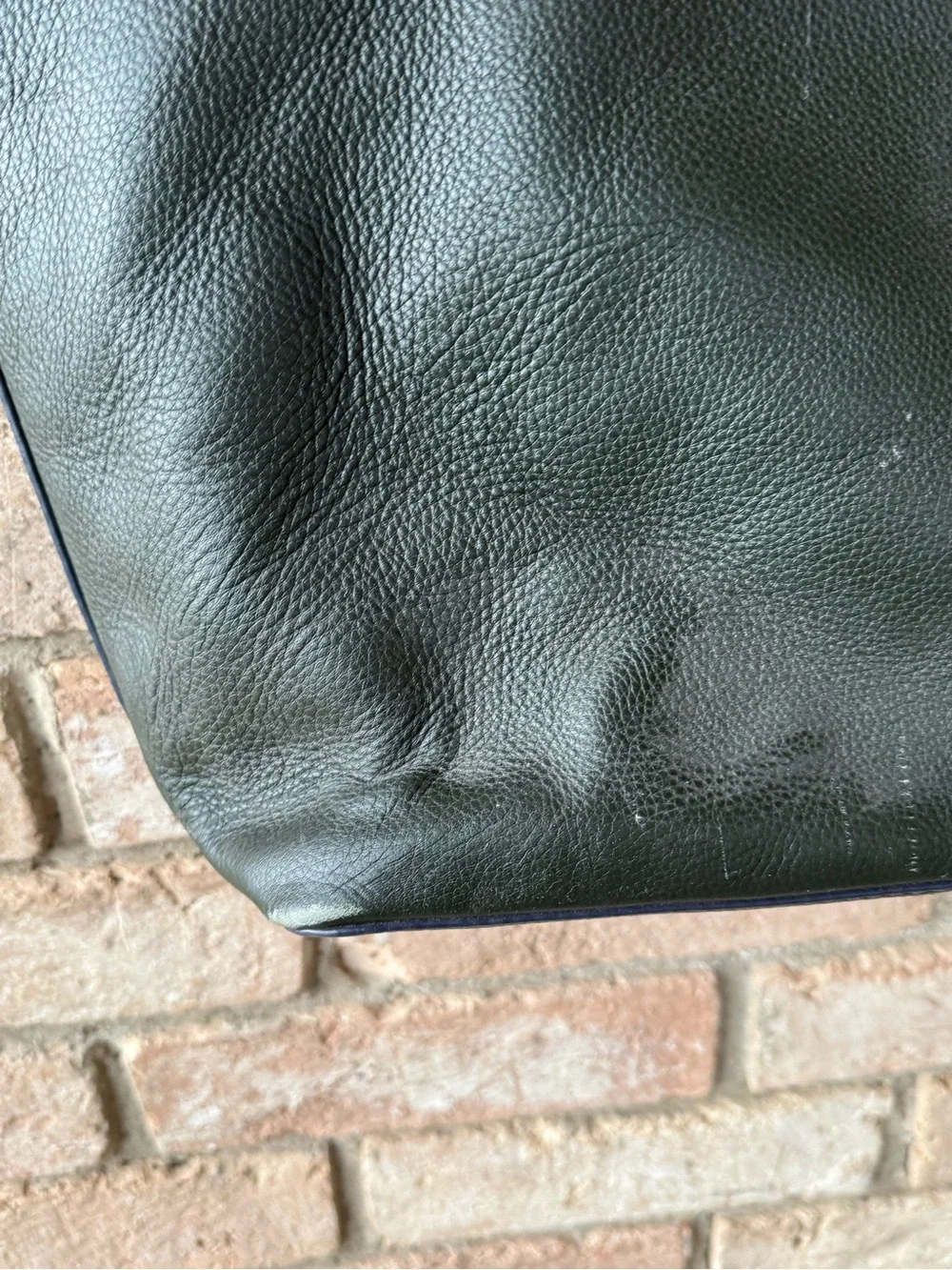 Tory Burch Dark Green Pebbled Leather Tote with Tassel and Scarf